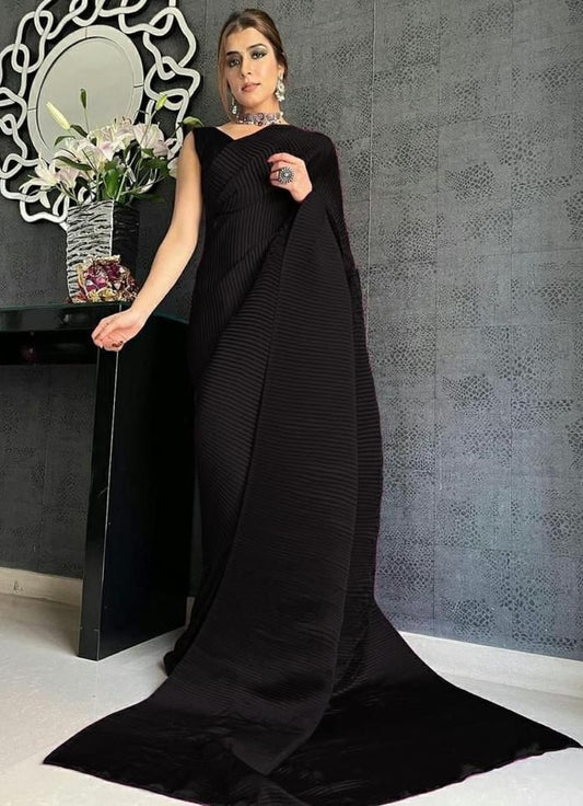 Black georgette pleated partywear saree