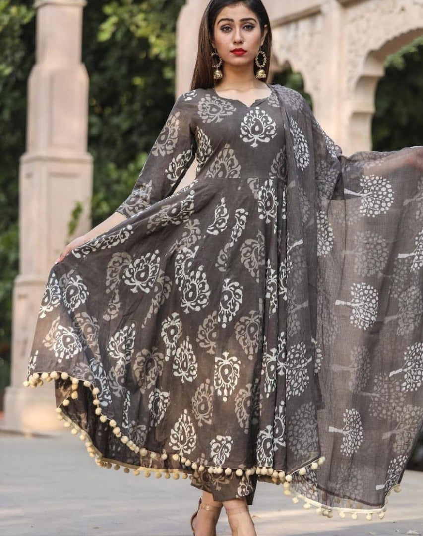 Black georgette printed kurti with dupatta