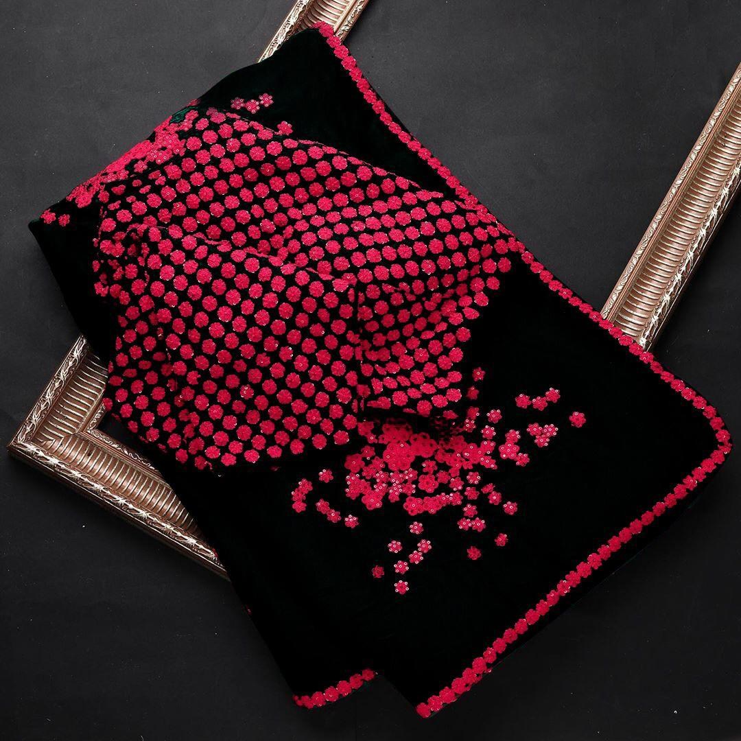 Black georgette red thread work partywear saree
