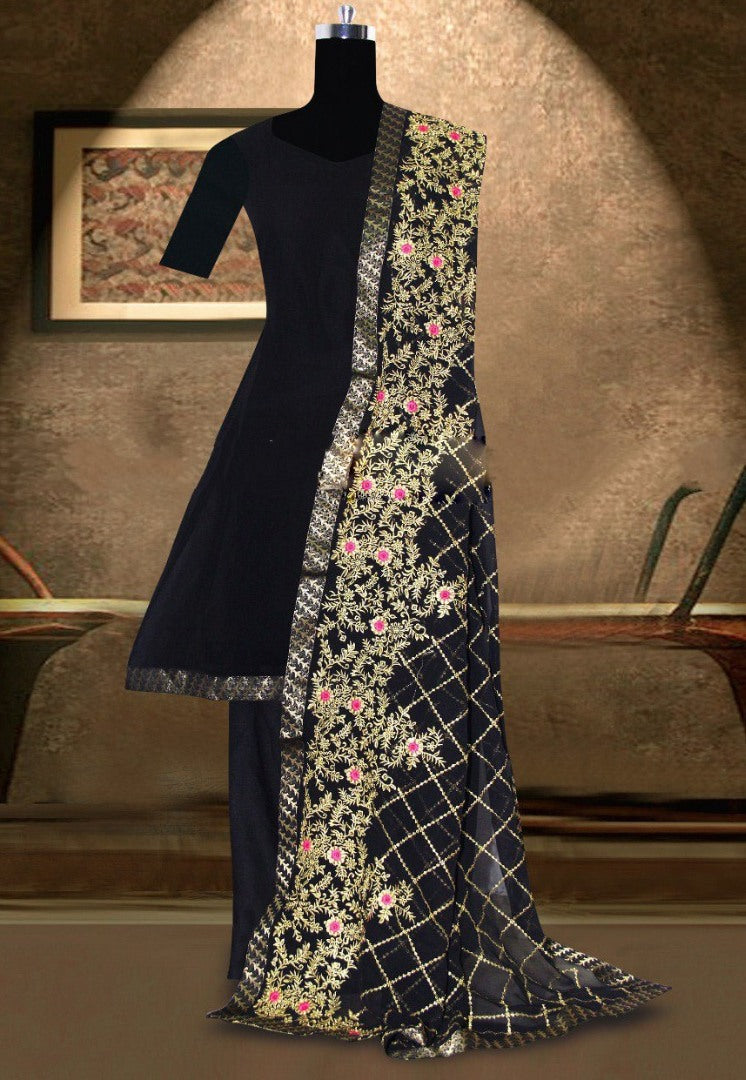 Black georgette salwar suit with heavy embroidered dupatta