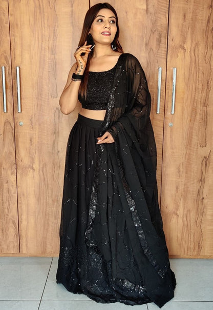 Black georgette sequence embroidered lehenga choli