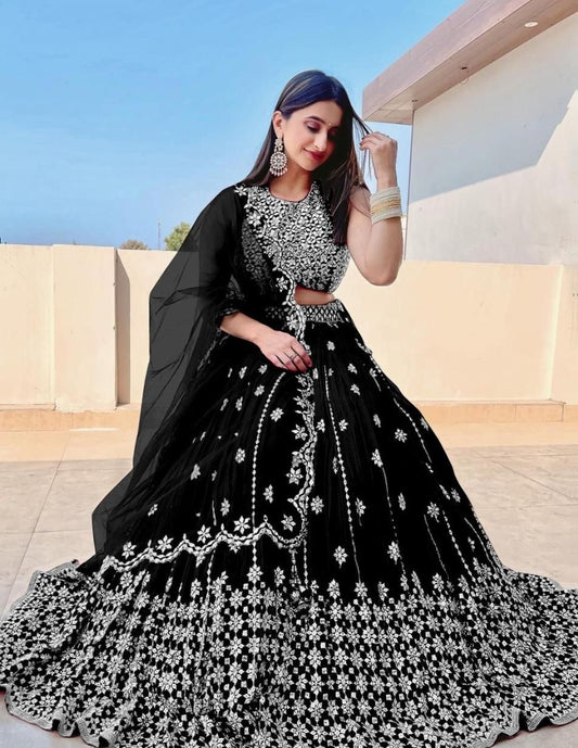 Black georgette sequence embroidered lehenga choli