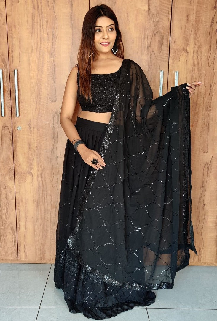 Black georgette sequence embroidered lehenga choli