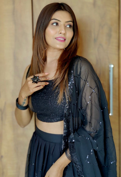 Black georgette sequence embroidered lehenga choli