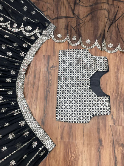Black georgette sequence embroidered lehenga choli