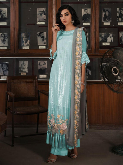 Black georgette sequence embroidered partywear salwar suit