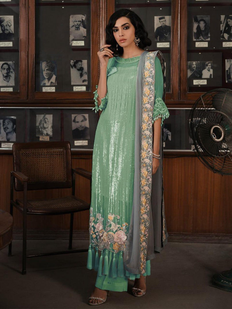 Black georgette sequence embroidered partywear salwar suit