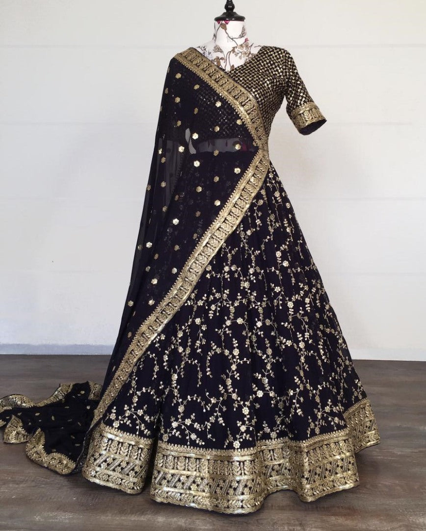 Black georgette sequence embroidered work lehenga choli