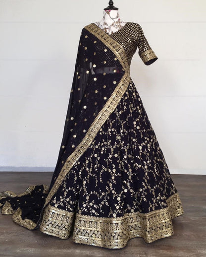 Black georgette sequence embroidered work lehenga choli