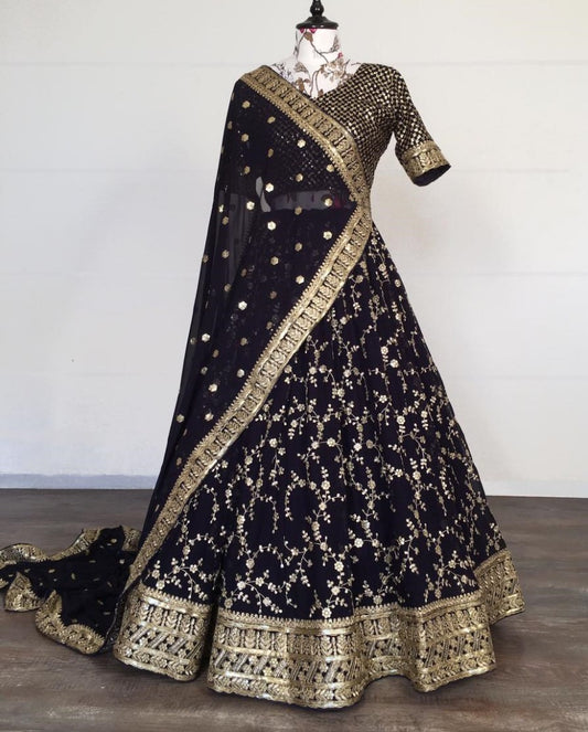 Black georgette sequence embroidered work lehenga choli