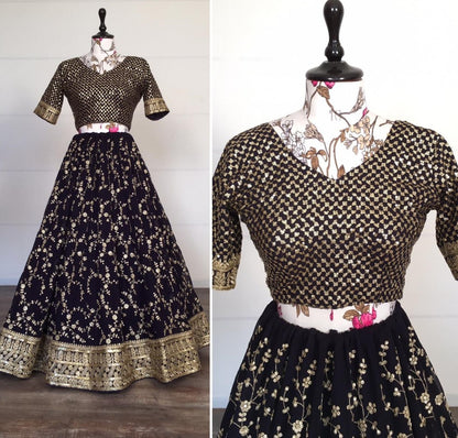 Black georgette sequence embroidered work lehenga choli