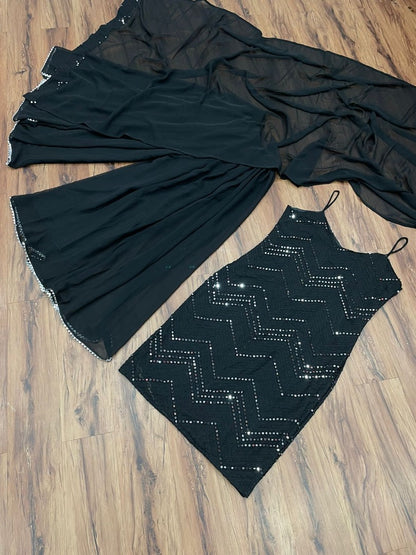 Black georgette sequence embroidery work party wear palaazo suit