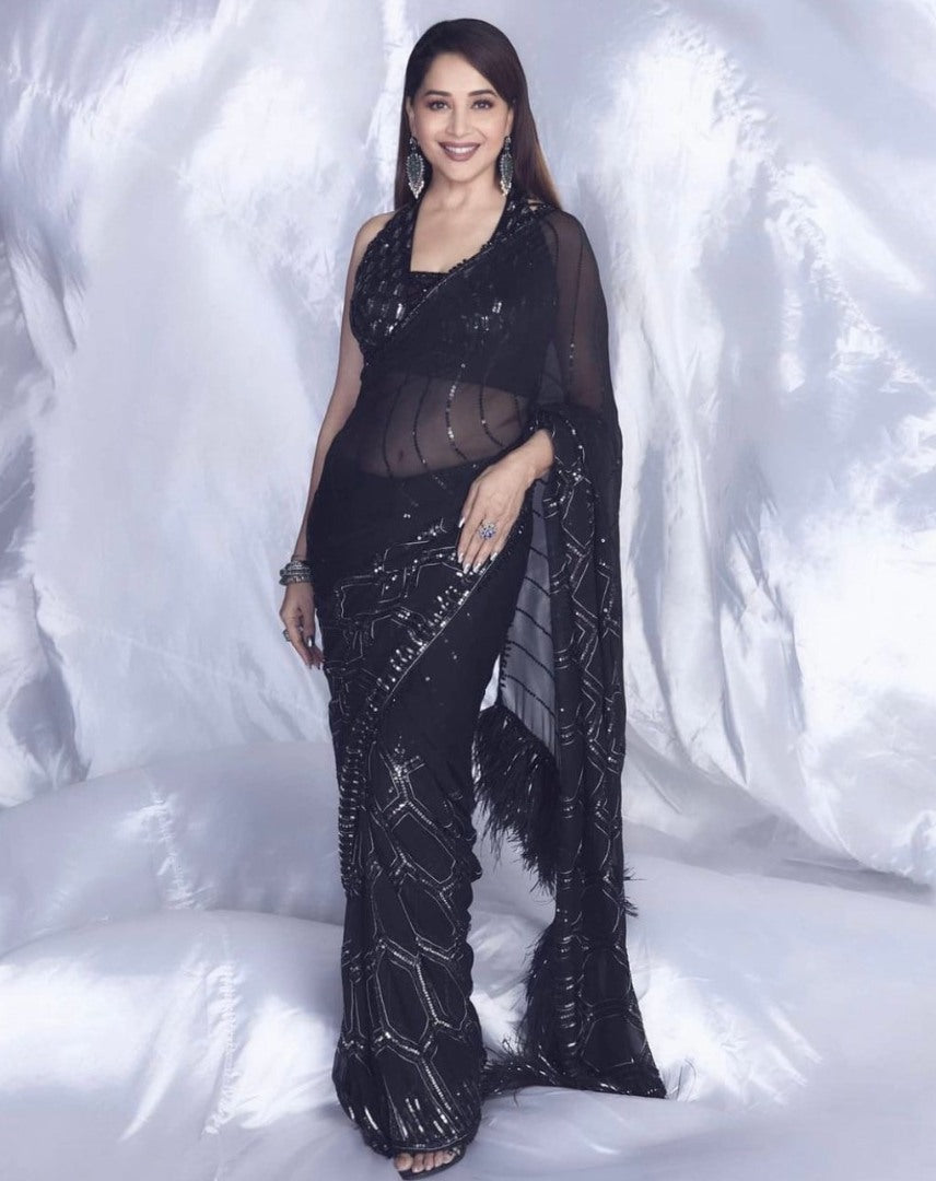Black georgette sequence work bollywood saree