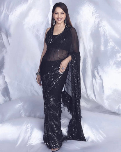 Black georgette sequence work bollywood saree