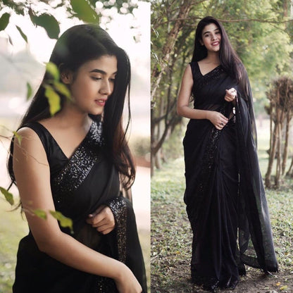 Black georgette sequence work border saree