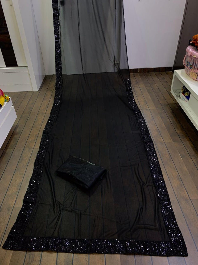 Black georgette sequence work border saree