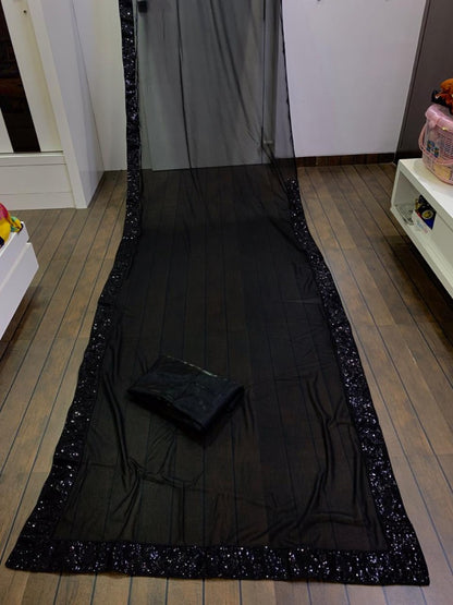 Black georgette sequence work border saree