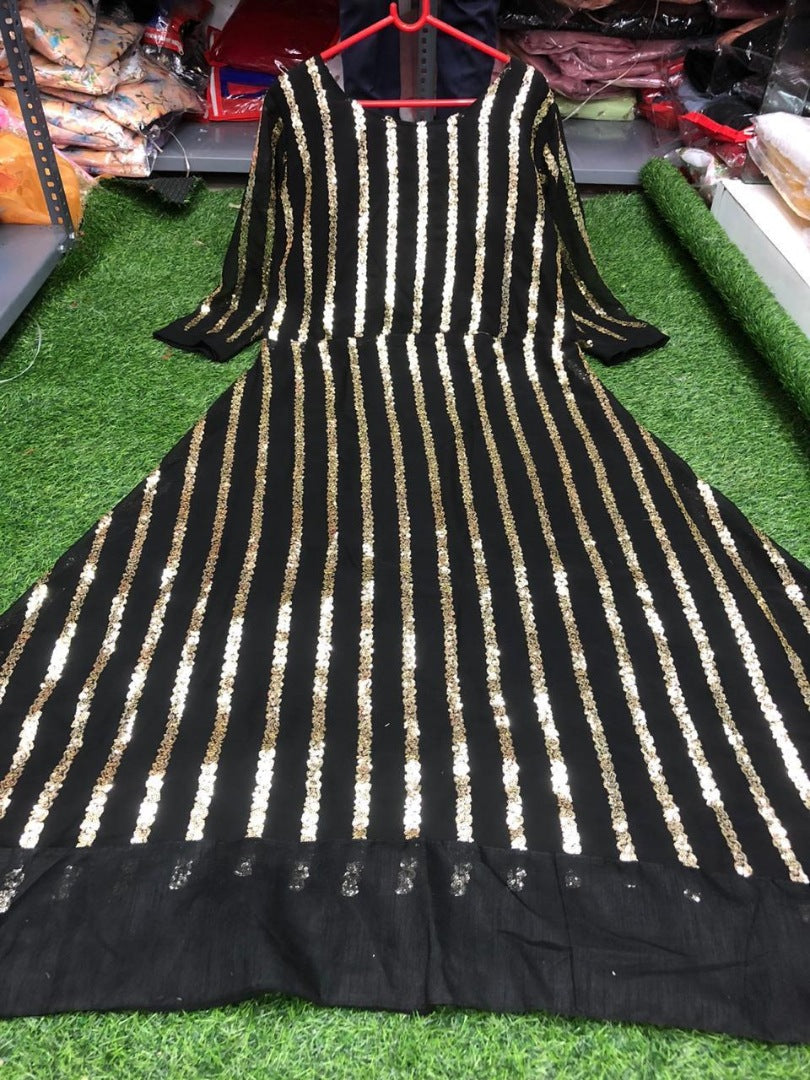 Black georgette sequence work gown