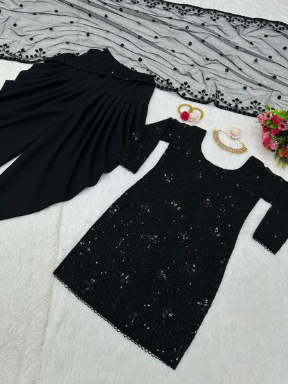 Black georgette sequence work party wear punjabi patiala suit