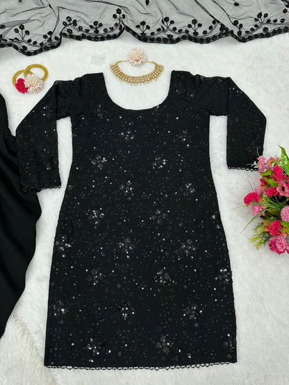 Black georgette sequence work party wear punjabi patiala suit