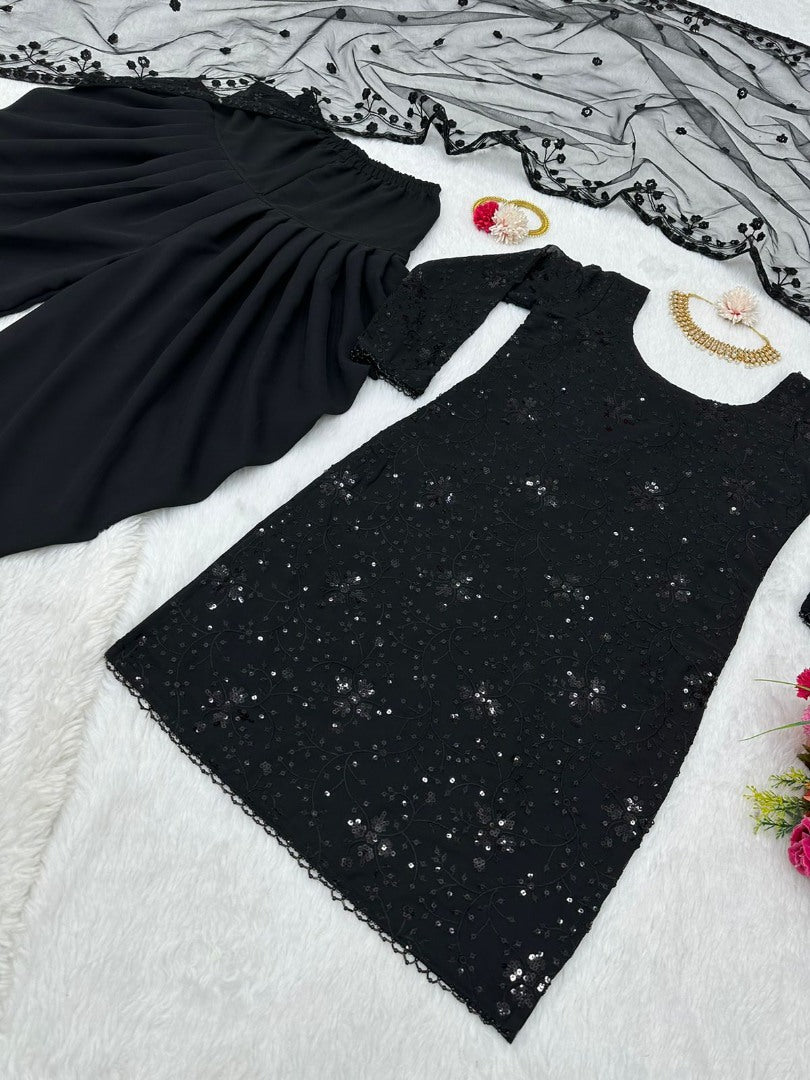 Black georgette sequence work party wear punjabi patiala suit