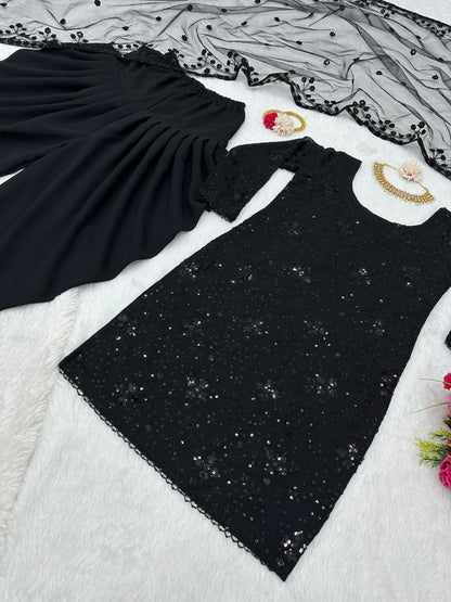 Black georgette sequence work party wear punjabi patiala suit