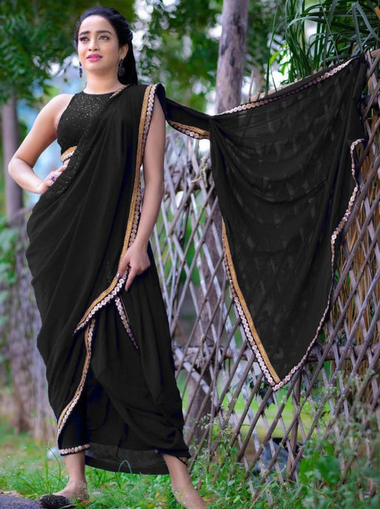 Black georgette sequence work partywear saree