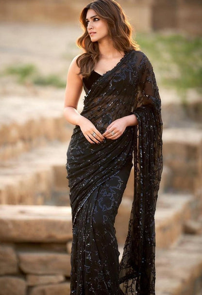 Black georgette sequence work partywear saree