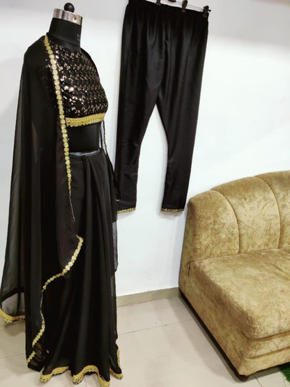 Black georgette sequence work partywear saree