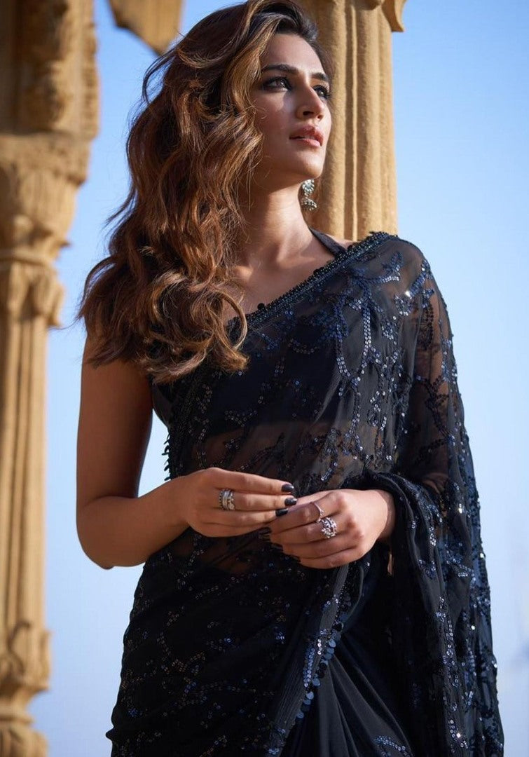 Black georgette sequence work partywear saree