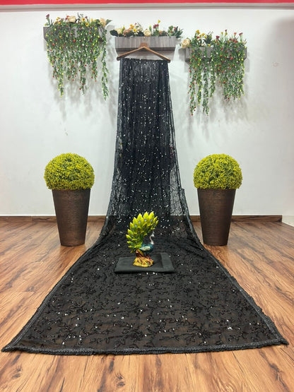 Black georgette sequence work partywear saree