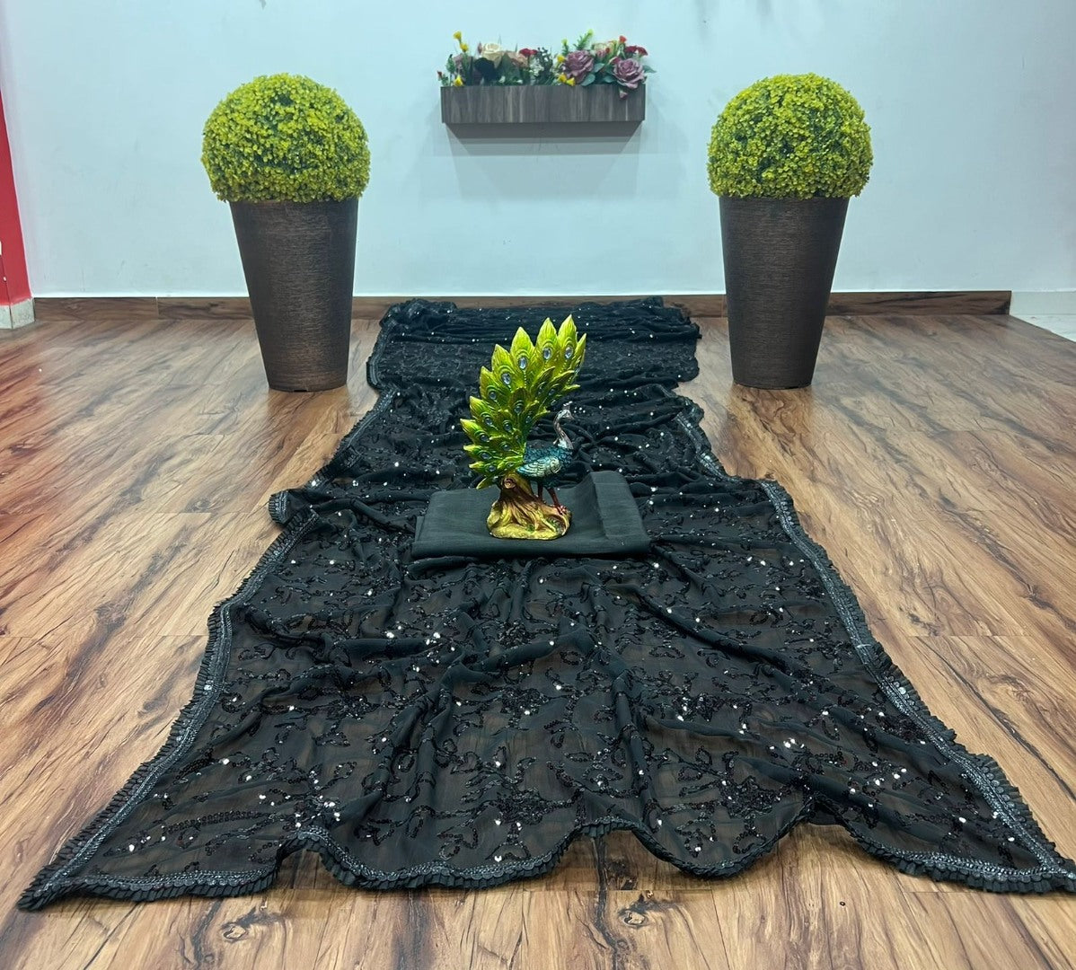 Black georgette sequence work partywear saree