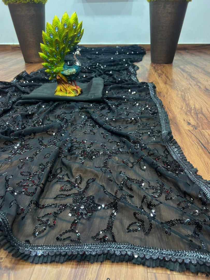 Black georgette sequence work partywear saree