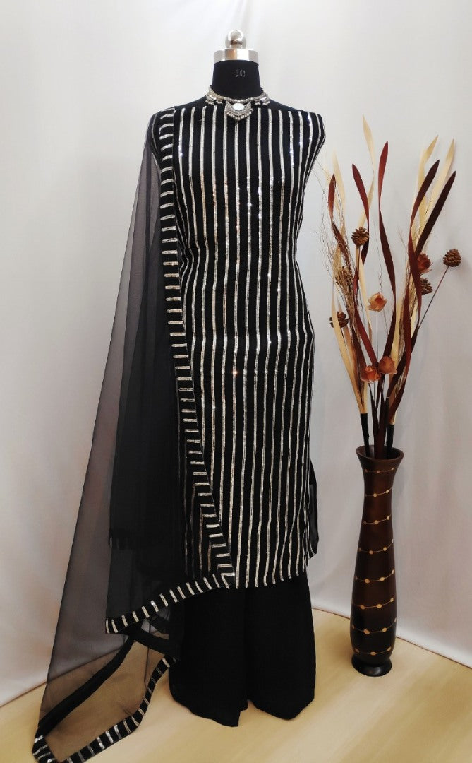 Black georgette sequence work plazzo salwar suit