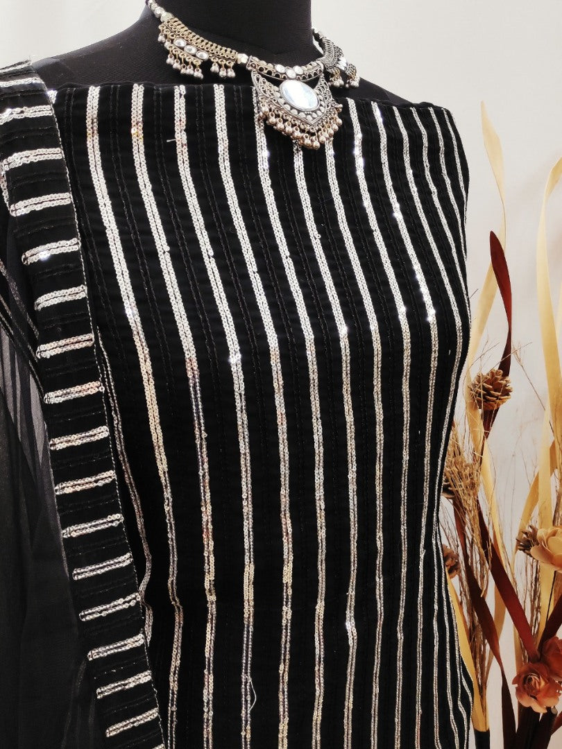 Black georgette sequence work plazzo salwar suit