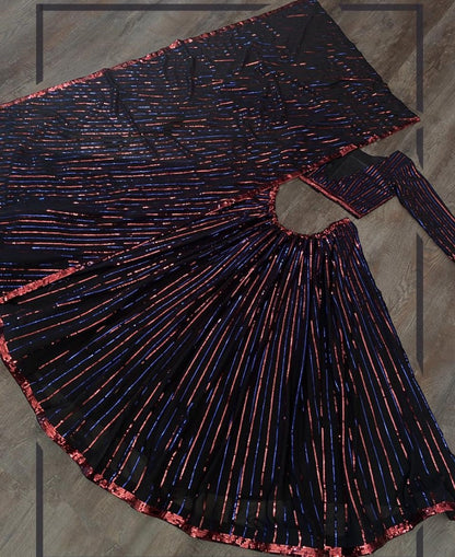 Black georgette sequins embroidered work party wear lehenga choli