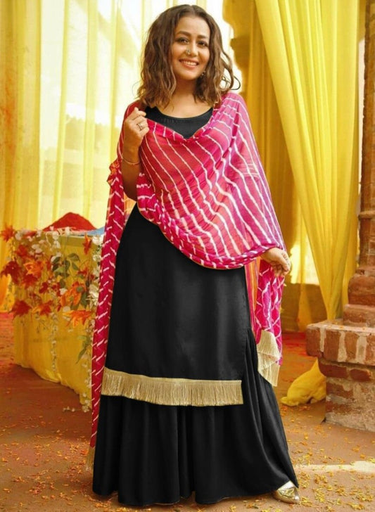Black georgette sharara salwar suit with leheriya dupatta