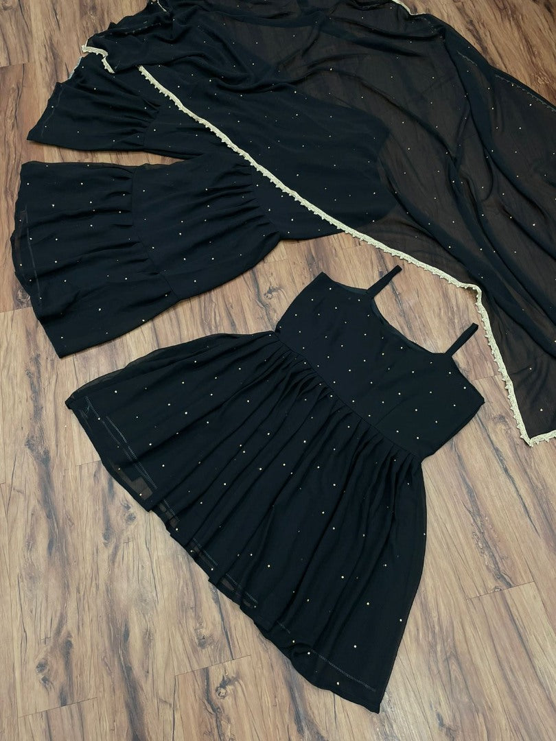 Black georgette stone work partywear sharara suit