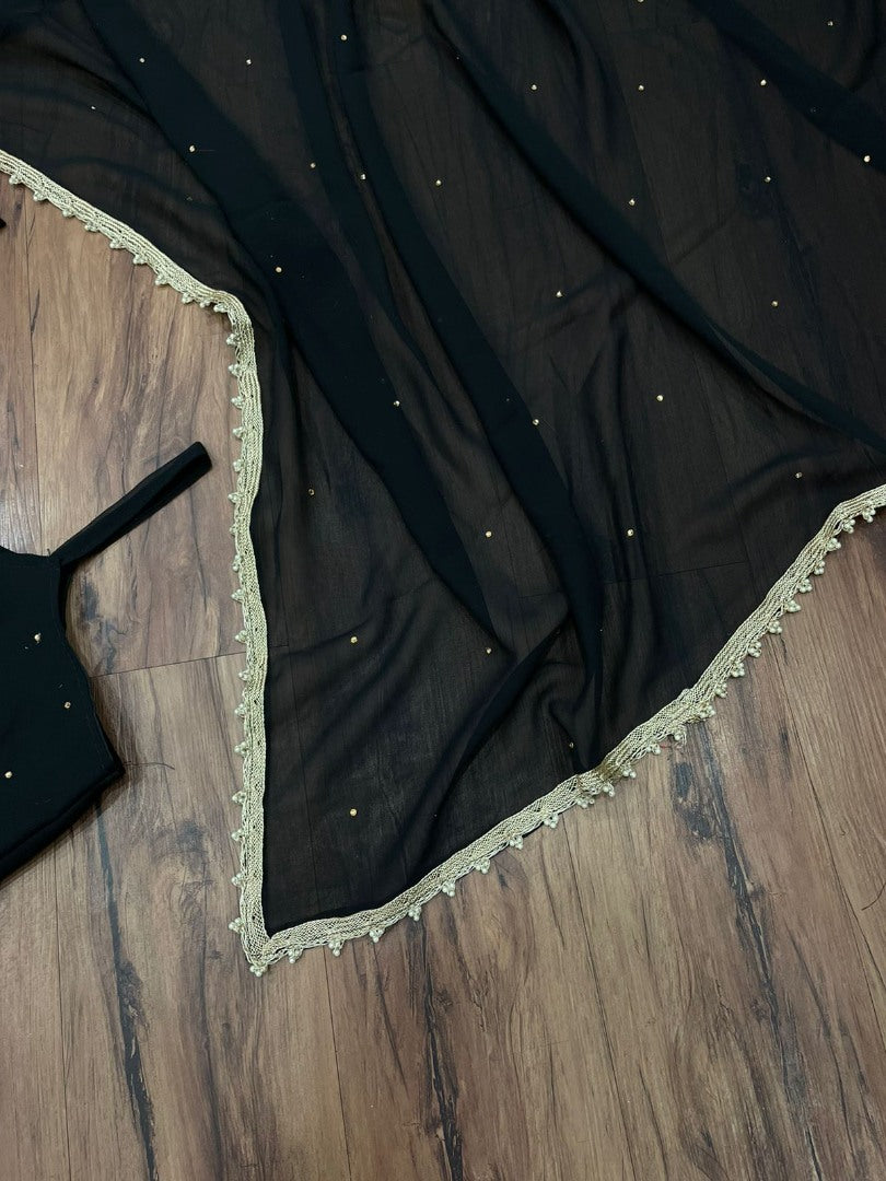 Black georgette stone work partywear sharara suit