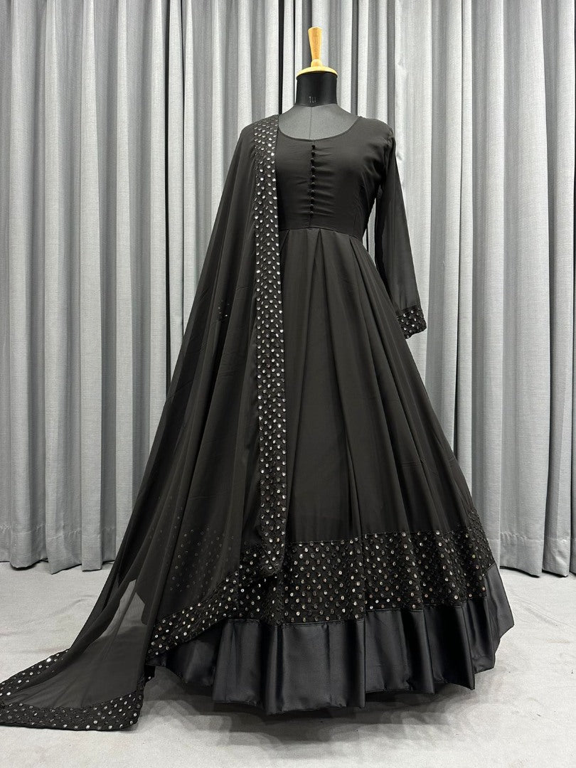 Black georgette thread embroidered party wear anarkali suit