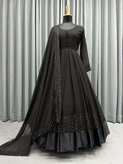 Black georgette thread embroidered party wear anarkali suit