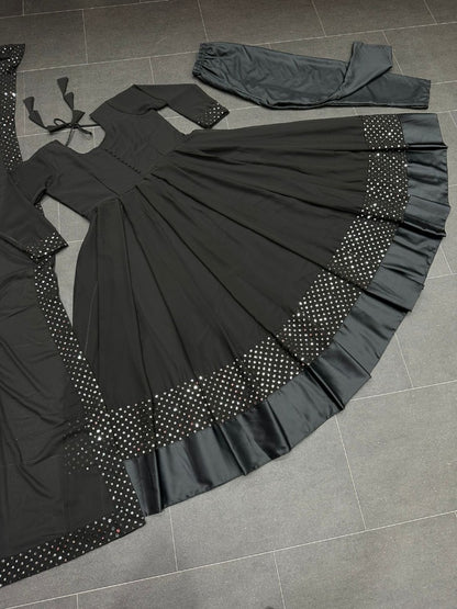 Black georgette thread embroidered party wear anarkali suit