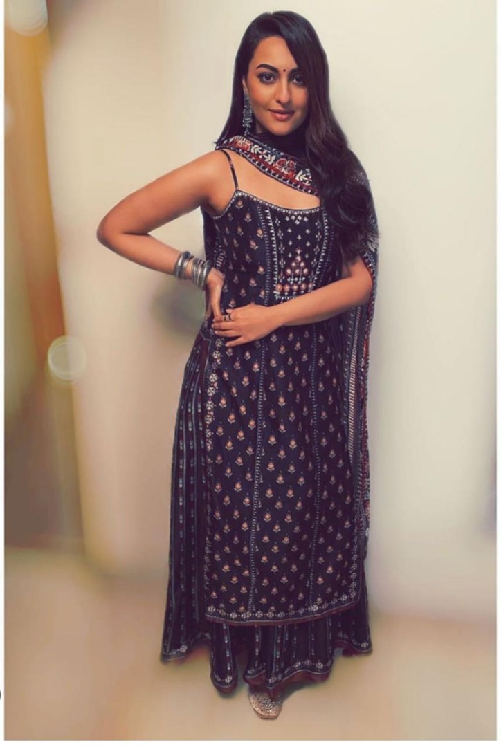 Black georgette thread embroidered plazzo salwar suit