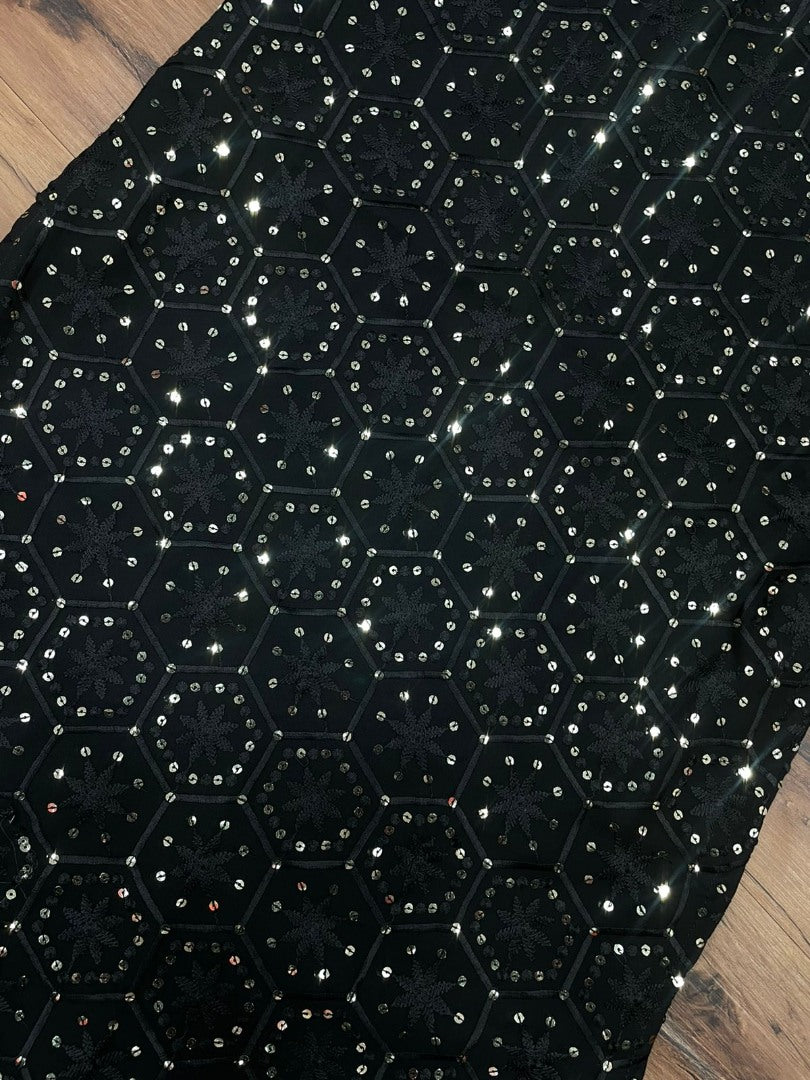 Black georgette thread sequence embroidery work party wear sharara suit