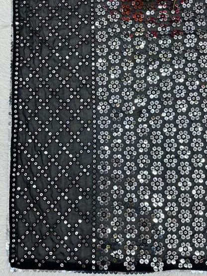 Black georgette thread sequence work shiny party wear saree