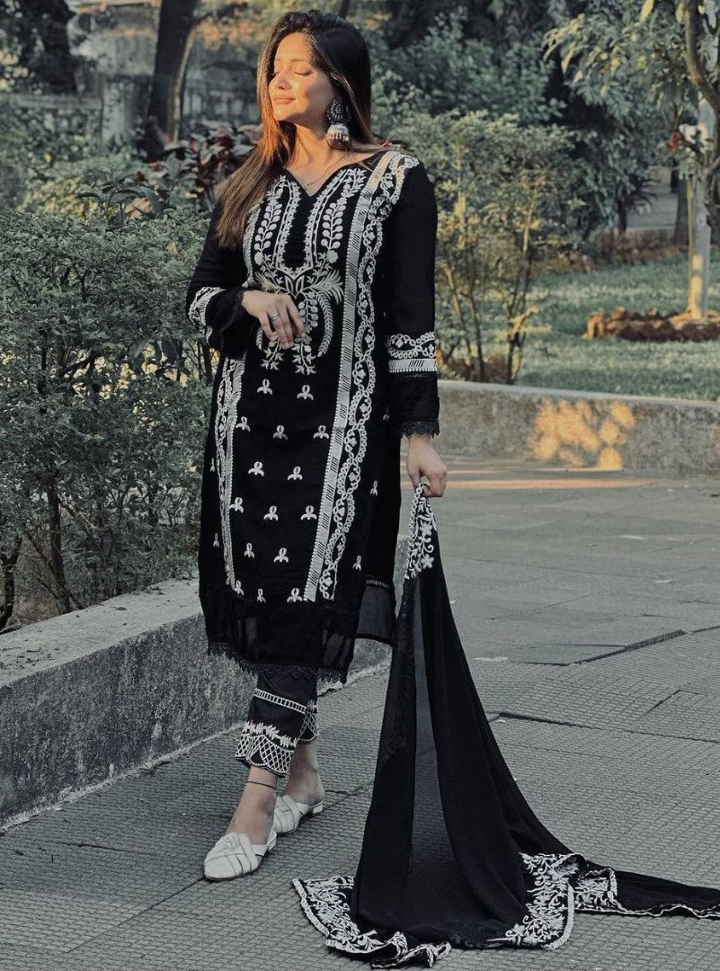 Black georgette thread work pant salwar suit