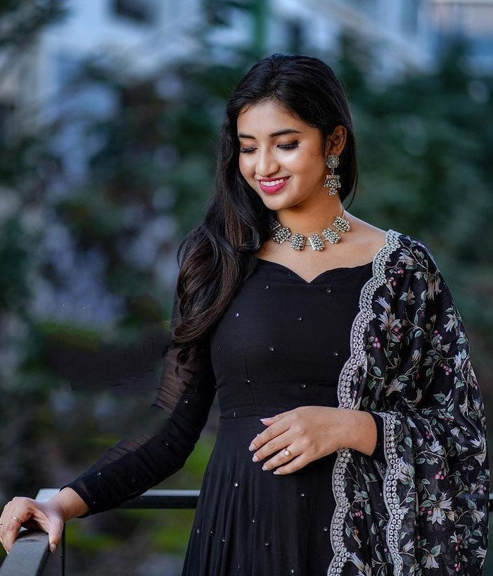 Black georgette umbrella flair anarkali suit