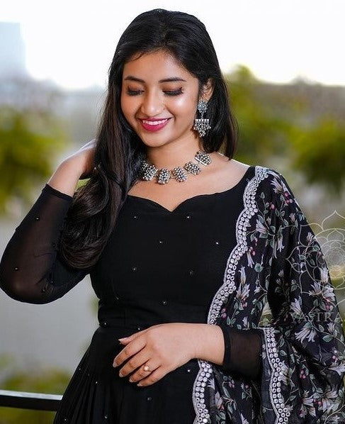 Black georgette umbrella flair anarkali suit