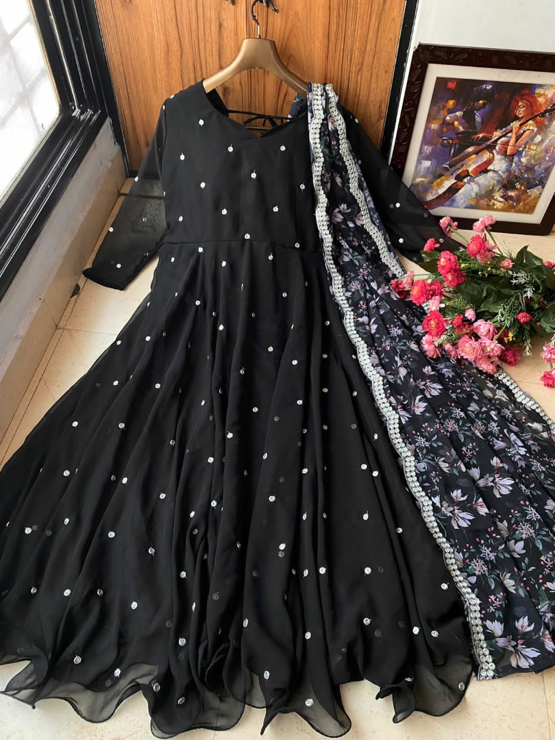 Black georgette umbrella flair anarkali suit