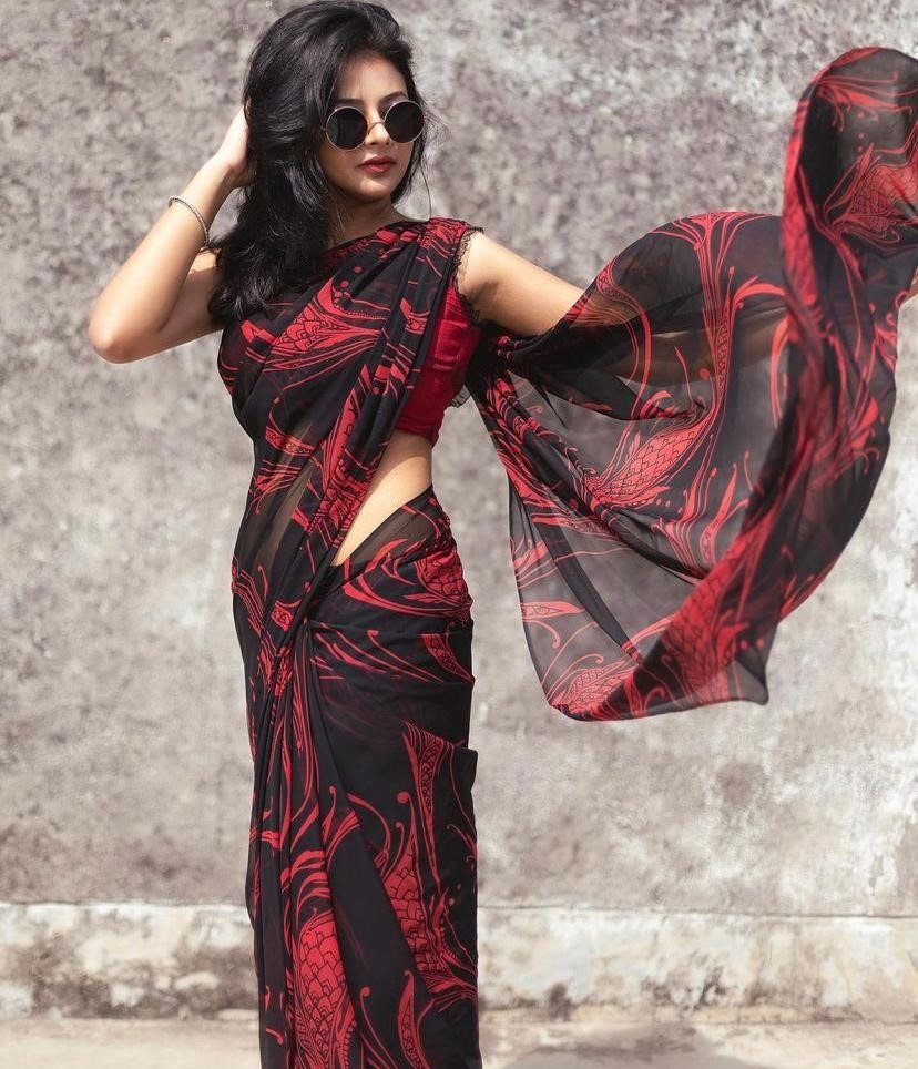 Black georgette with digital printed work saree